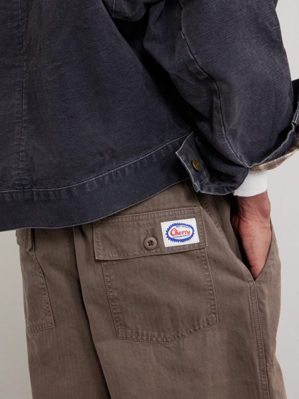 Herringbone Cotton Drawstring Trousers - E1 Herringbone Cotton Drawstring Trousers - E1