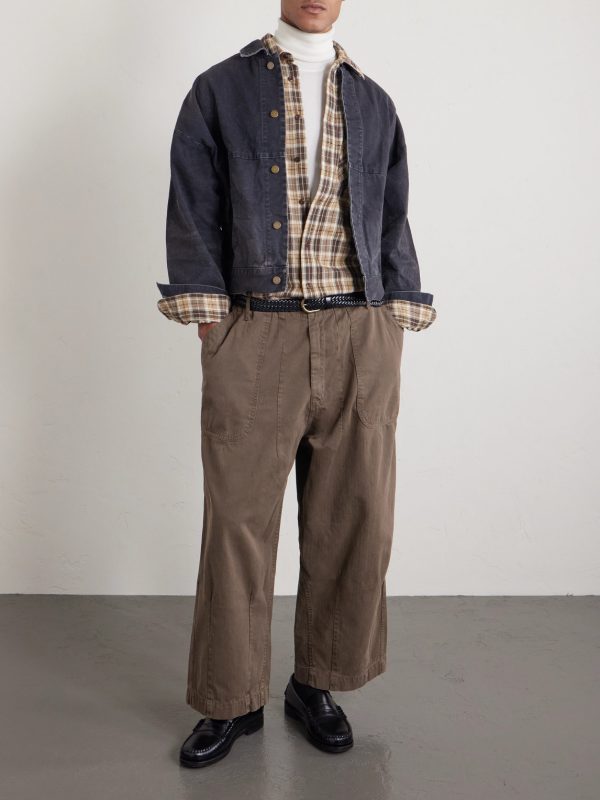 Herringbone Cotton Drawstring Trousers - OU Herringbone Cotton Drawstring Trousers - OU