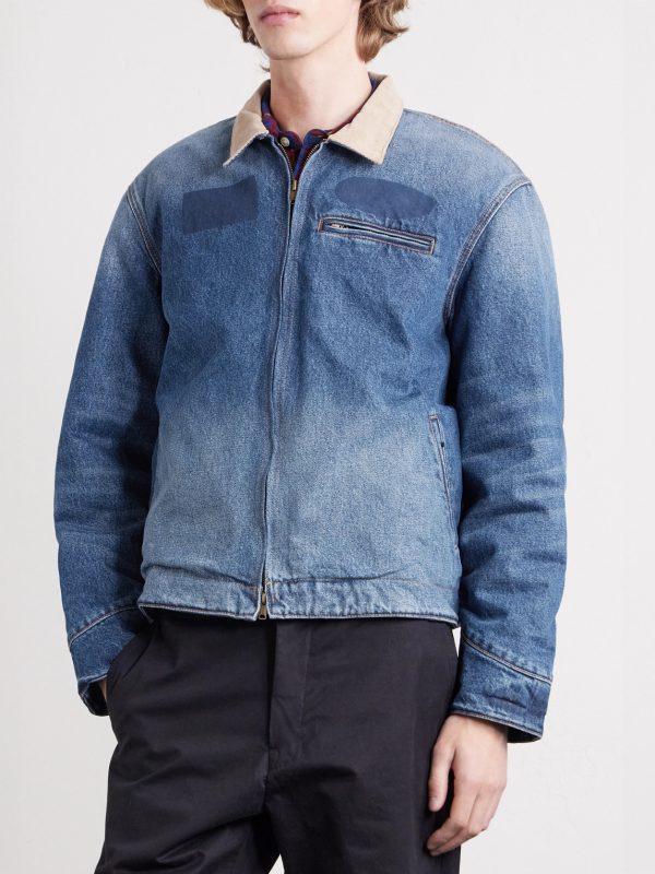 Sun Faded Corduroy-Trimmed Denim Jacket - FR