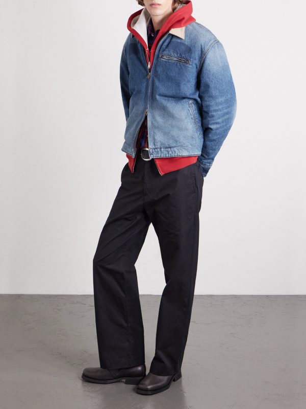 Sun Faded Corduroy-Trimmed Denim Jacket - OU