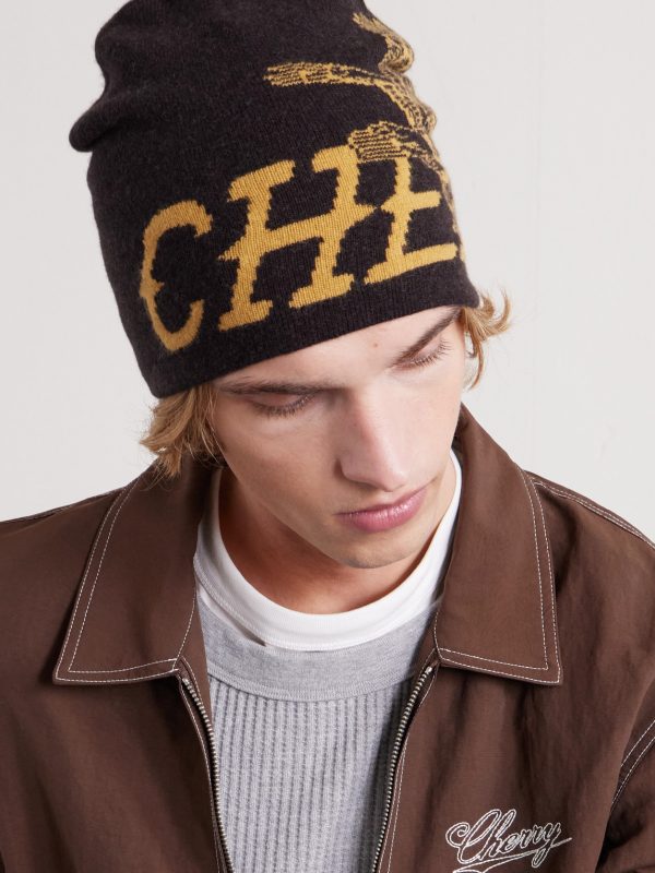 Flying Cherry Skull Logo-Intarsia Wool and Cashmere-Blend Beanie - E1 Flying Cherry Skull Logo-Intarsia Wool and Cashmere-Blend Beanie - E1