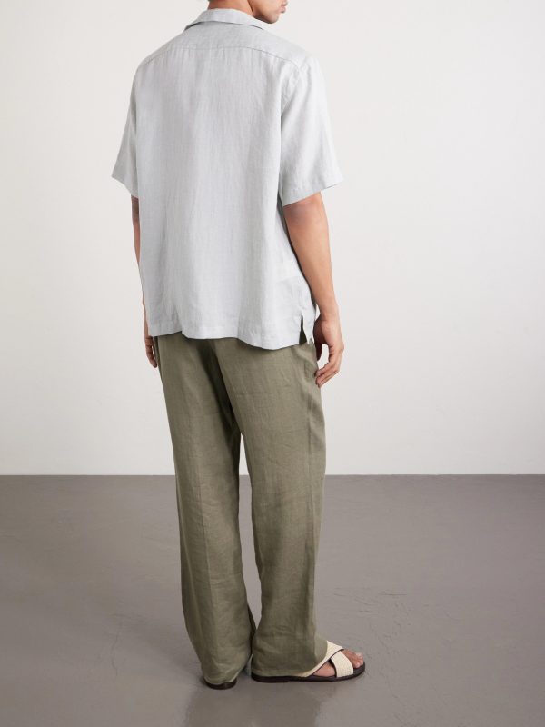 Convertible-Collar Linen Shirt - BK Convertible-Collar Linen Shirt - BK