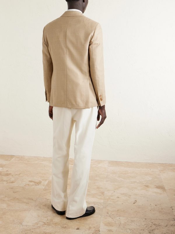 Houndstooth Wool and Cotton-Blend Blazer - BK Houndstooth Wool and Cotton-Blend Blazer - BK