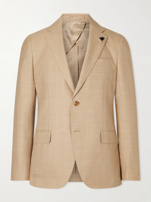 Houndstooth Wool and Cotton-Blend Blazer Houndstooth Wool and Cotton-Blend Blazer