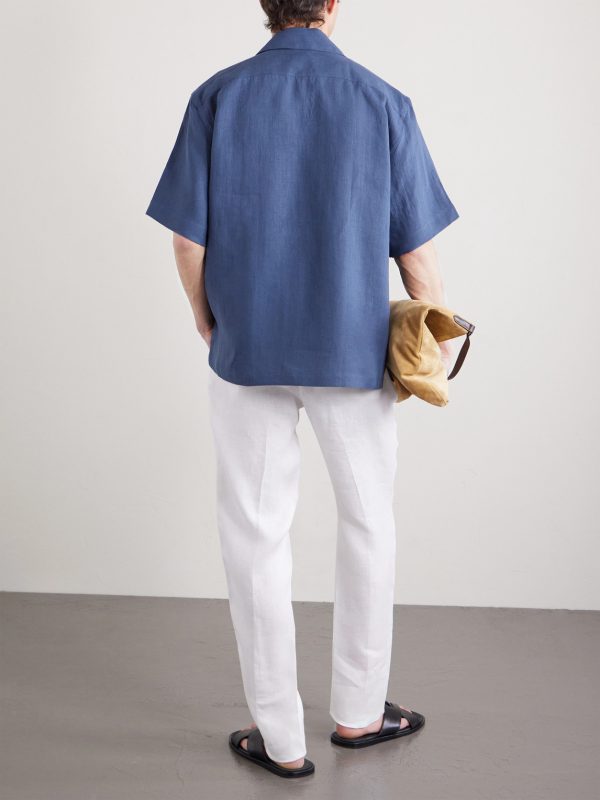 Tapered Linen Drawstring Trousers - BK Tapered Linen Drawstring Trousers - BK