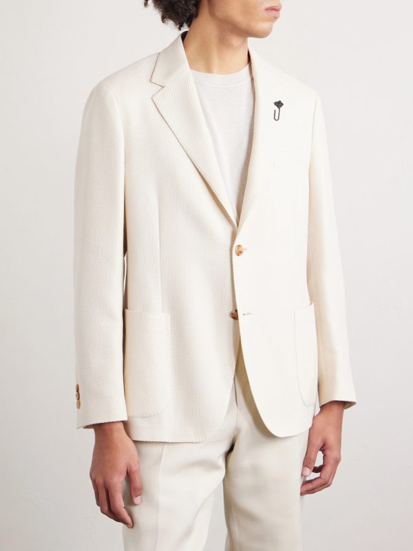 Roma Embellished Herringbone Wool and Cotton-Blend Suit Jacket - FR