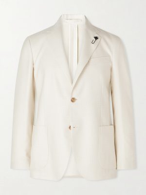 Roma Embellished Herringbone Wool and Cotton-Blend Suit Jacket