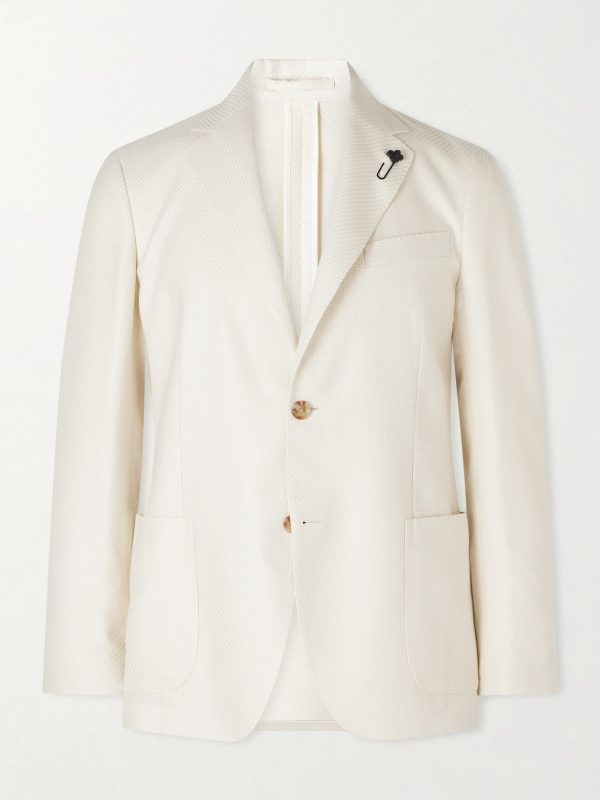 Roma Embellished Herringbone Wool and Cotton-Blend Suit Jacket