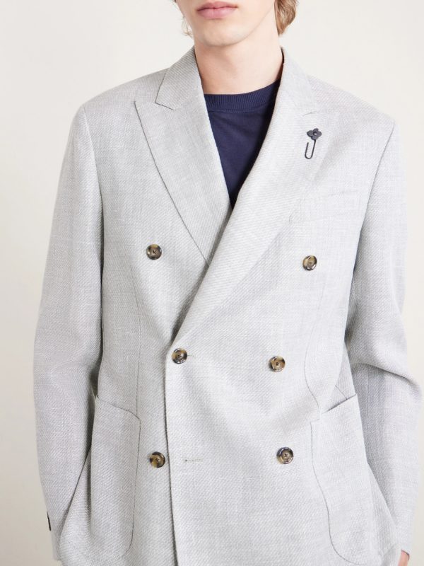 Roma Slim-Fit Embellished Double-Breasted Wool and Linen-Blend Blazer - CU Roma Slim-Fit Embellished Double-Breasted Wool and Linen-Blend Blazer - CU