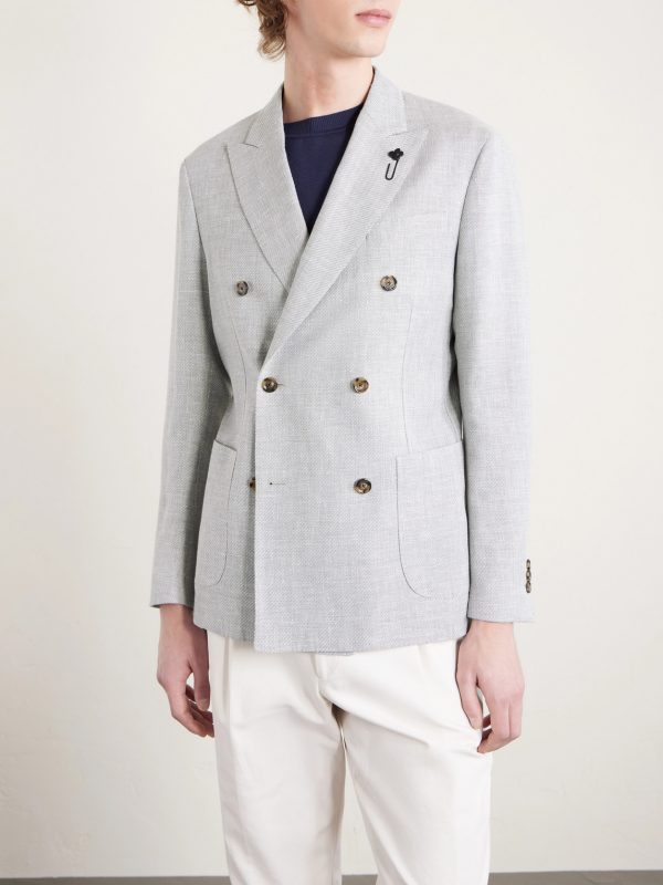 Roma Slim-Fit Embellished Double-Breasted Wool and Linen-Blend Blazer - FR Roma Slim-Fit Embellished Double-Breasted Wool and Linen-Blend Blazer - FR