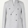 Roma Slim-Fit Embellished Double-Breasted Wool and Linen-Blend Blazer Roma Slim-Fit Embellished Double-Breasted Wool and Linen-Blend Blazer