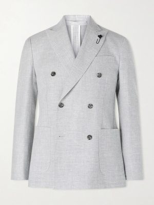 Roma Slim-Fit Embellished Double-Breasted Wool and Linen-Blend Blazer