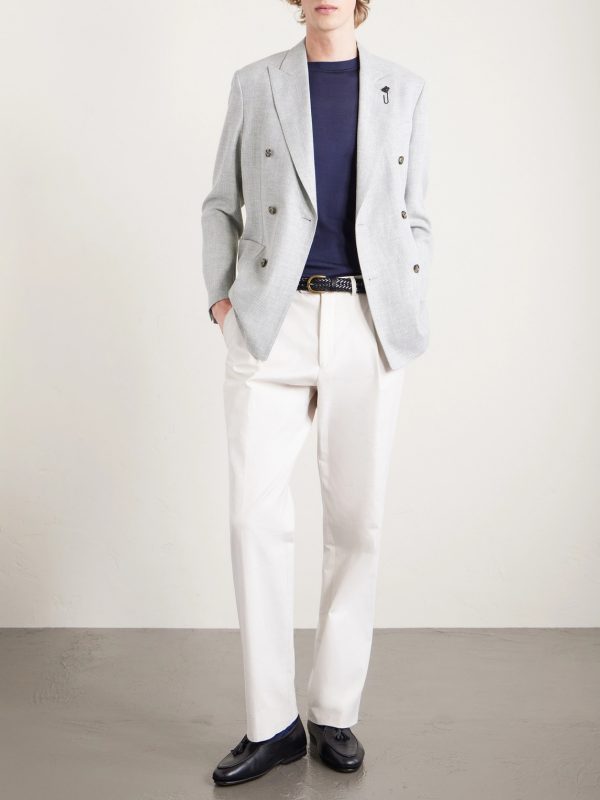 Roma Slim-Fit Embellished Double-Breasted Wool and Linen-Blend Blazer - OU Roma Slim-Fit Embellished Double-Breasted Wool and Linen-Blend Blazer - OU