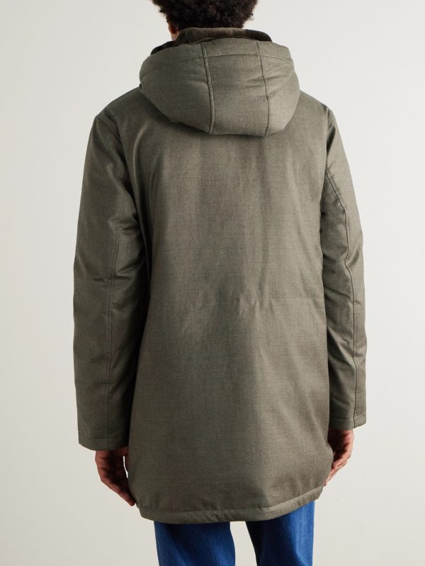 Shearling-Trimmed Virgin Wool and Silk-Blend Hooded Down Jacket - BK Shearling-Trimmed Virgin Wool and Silk-Blend Hooded Down Jacket - BK