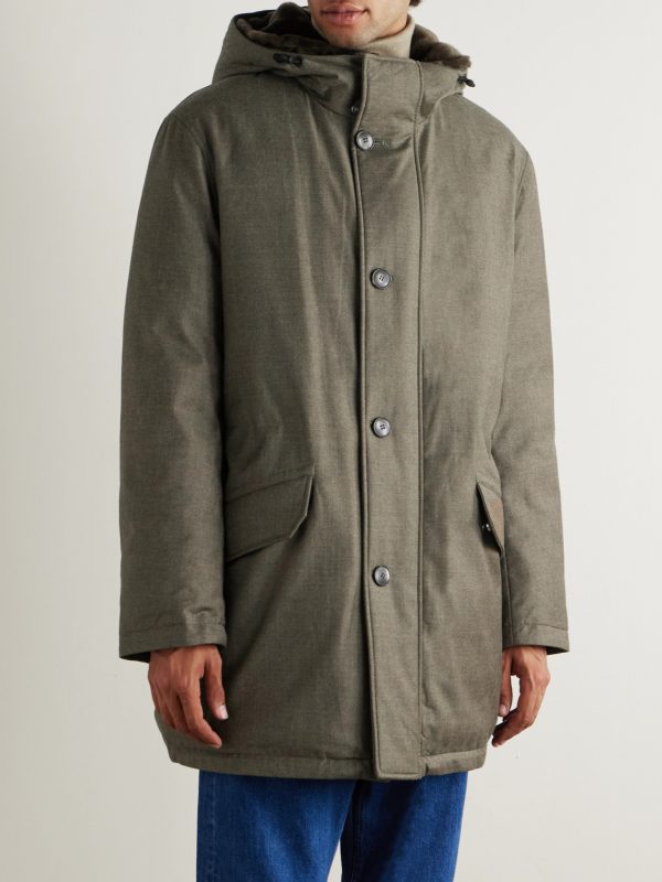 Shearling-Trimmed Virgin Wool and Silk-Blend Hooded Down Jacket - FR Shearling-Trimmed Virgin Wool and Silk-Blend Hooded Down Jacket - FR