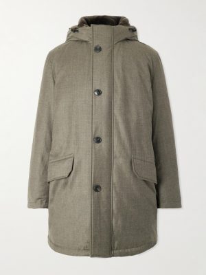 Shearling-Trimmed Virgin Wool and Silk-Blend Hooded Down Jacket Shearling-Trimmed Virgin Wool and Silk-Blend Hooded Down Jacket
