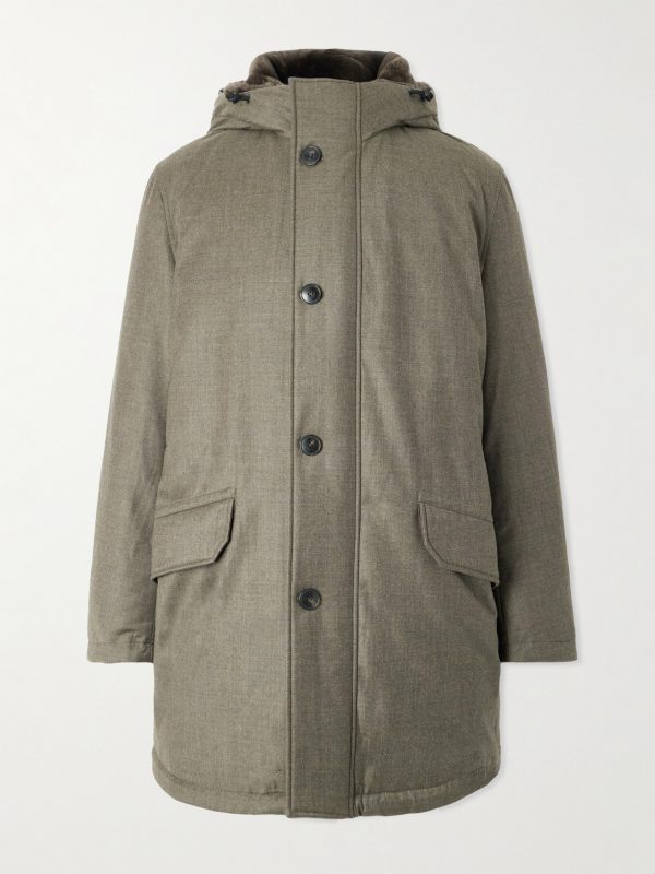 Shearling-Trimmed Virgin Wool and Silk-Blend Hooded Down Jacket Shearling-Trimmed Virgin Wool and Silk-Blend Hooded Down Jacket