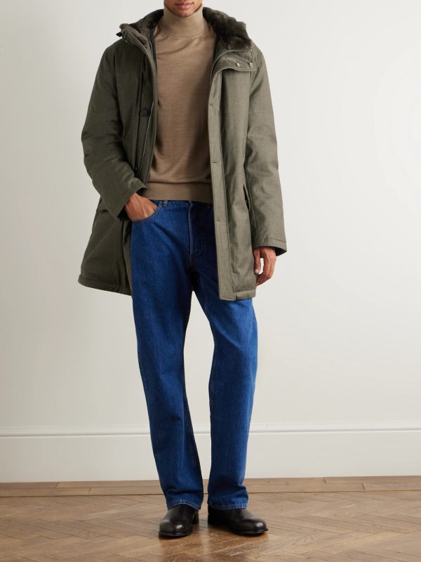 Shearling-Trimmed Virgin Wool and Silk-Blend Hooded Down Jacket - OU Shearling-Trimmed Virgin Wool and Silk-Blend Hooded Down Jacket - OU