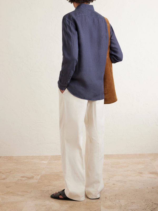 Phil Cutaway-Collar Linen Shirt - BK Phil Cutaway-Collar Linen Shirt - BK