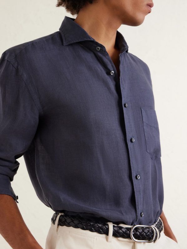 Phil Cutaway-Collar Linen Shirt - CU Phil Cutaway-Collar Linen Shirt - CU