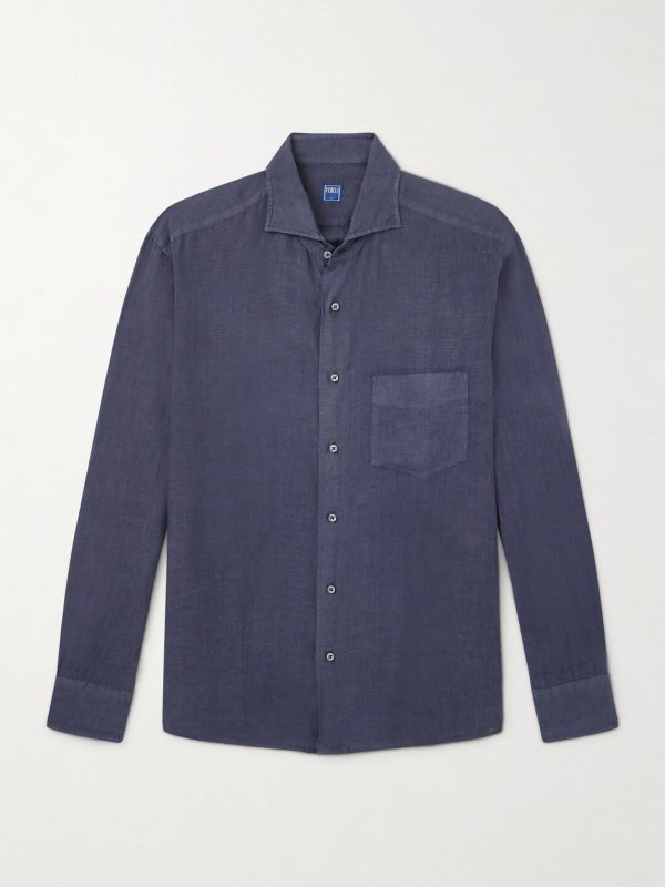 Phil Cutaway-Collar Linen Shirt Phil Cutaway-Collar Linen Shirt