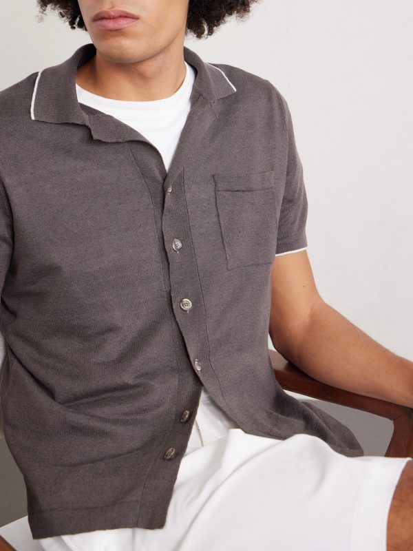 Camp-Collar Contrast-Tipped Linen and Cotton-Blend Shirt - CU