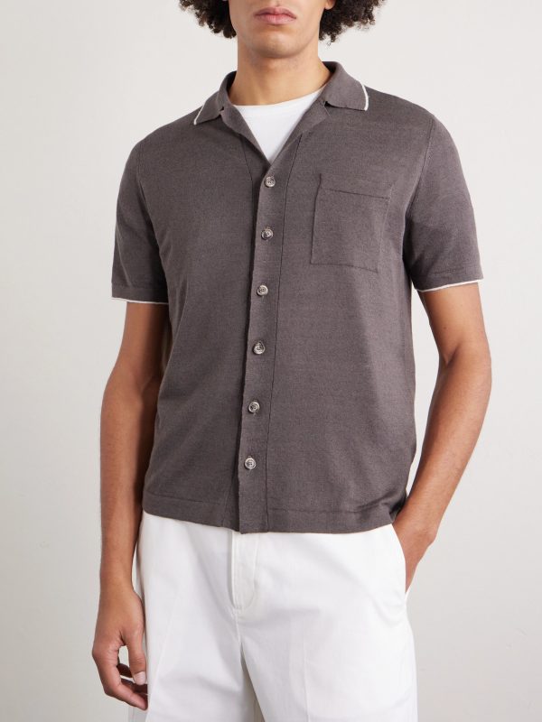 Camp-Collar Contrast-Tipped Linen and Cotton-Blend Shirt - FR