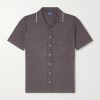 Camp-Collar Contrast-Tipped Linen and Cotton-Blend Shirt
