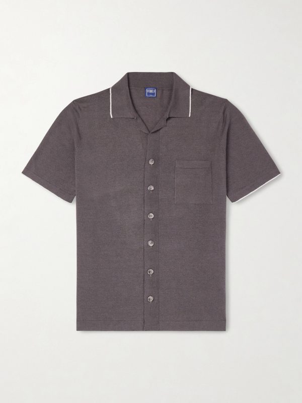 Camp-Collar Contrast-Tipped Linen and Cotton-Blend Shirt