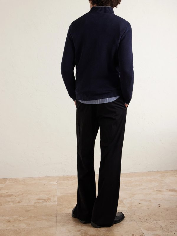Cotton-Piqué Half-Zip Sweater - BK