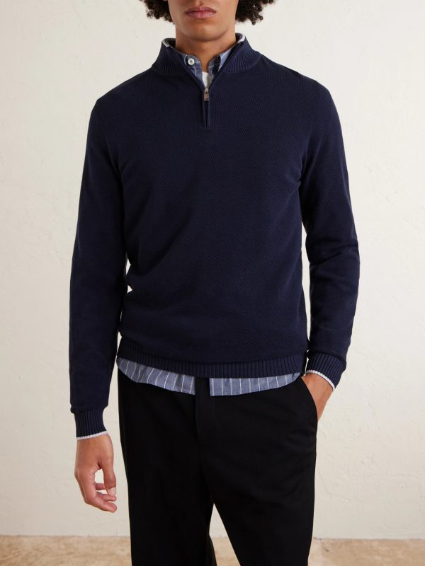 Cotton-Piqué Half-Zip Sweater - FR