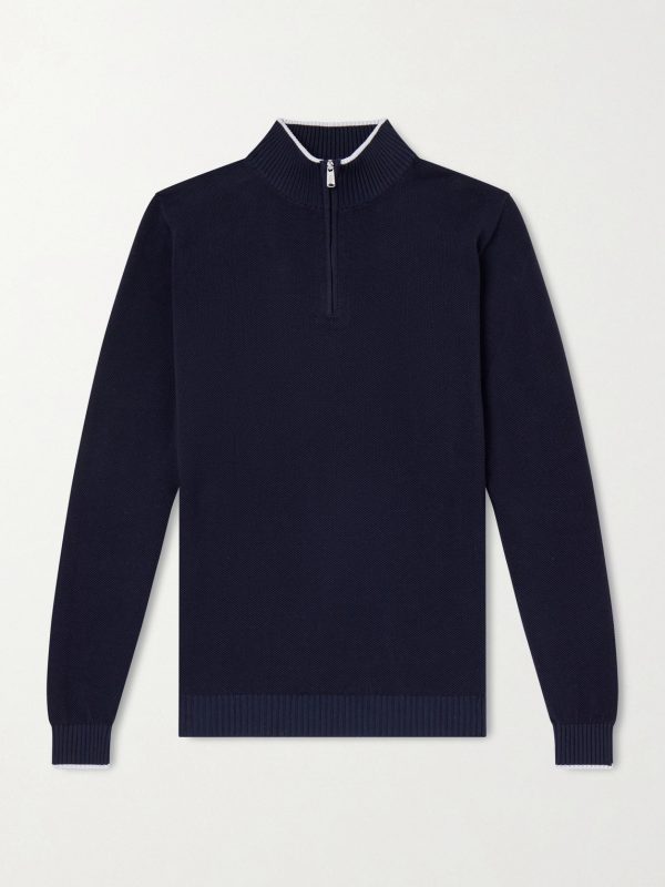 Cotton-Piqué Half-Zip Sweater