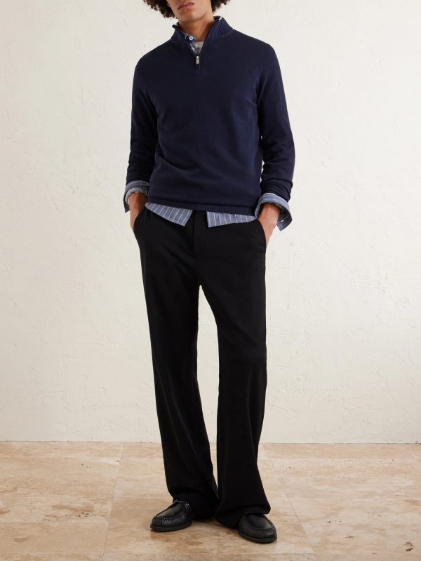 Cotton-Piqué Half-Zip Sweater - OU