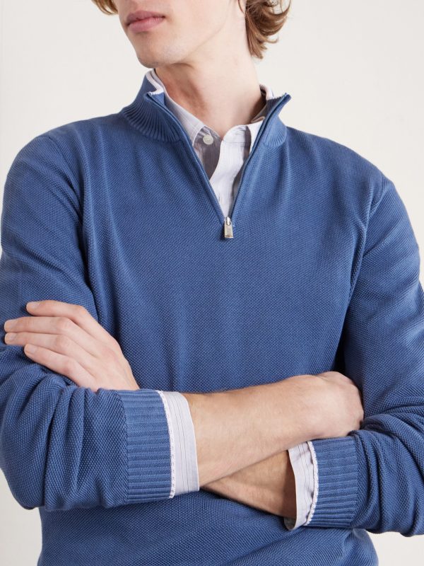 Cotton-Piqué Half-Zip Sweater - CU