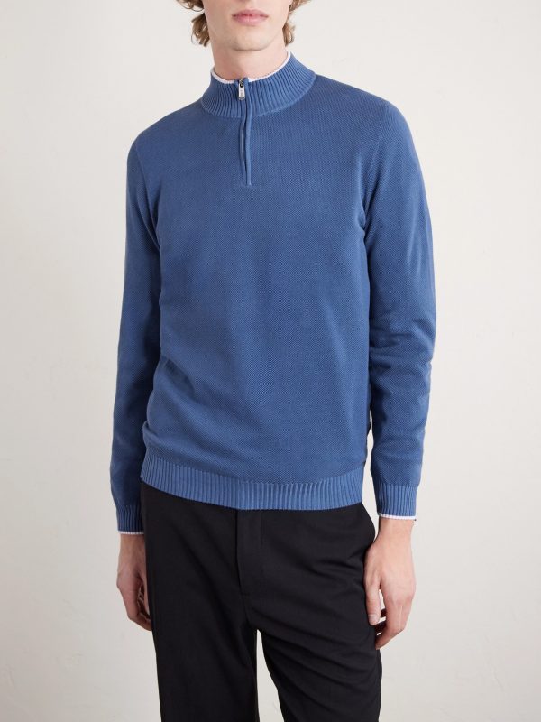 Cotton-Piqué Half-Zip Sweater - FR