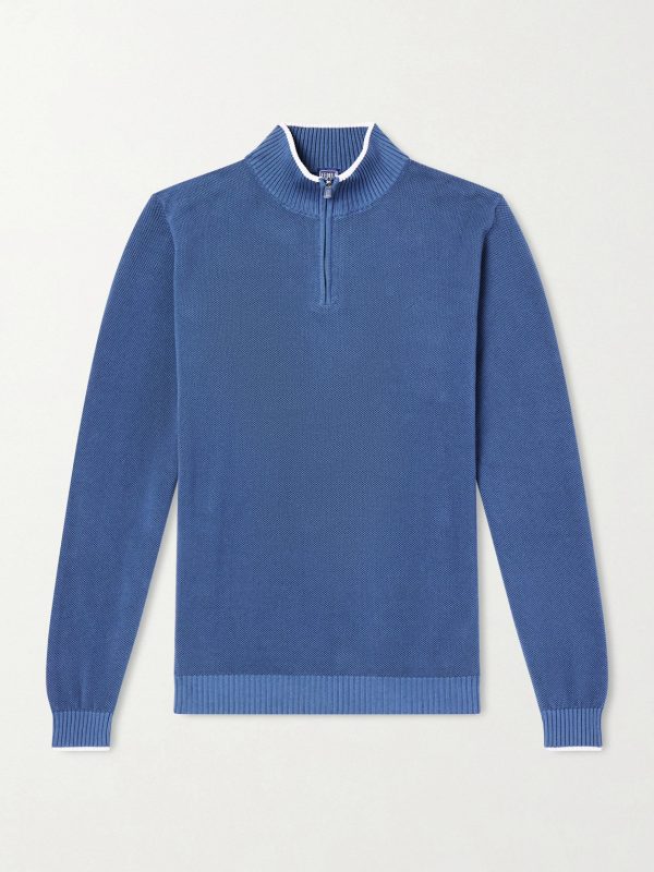 Cotton-Piqué Half-Zip Sweater