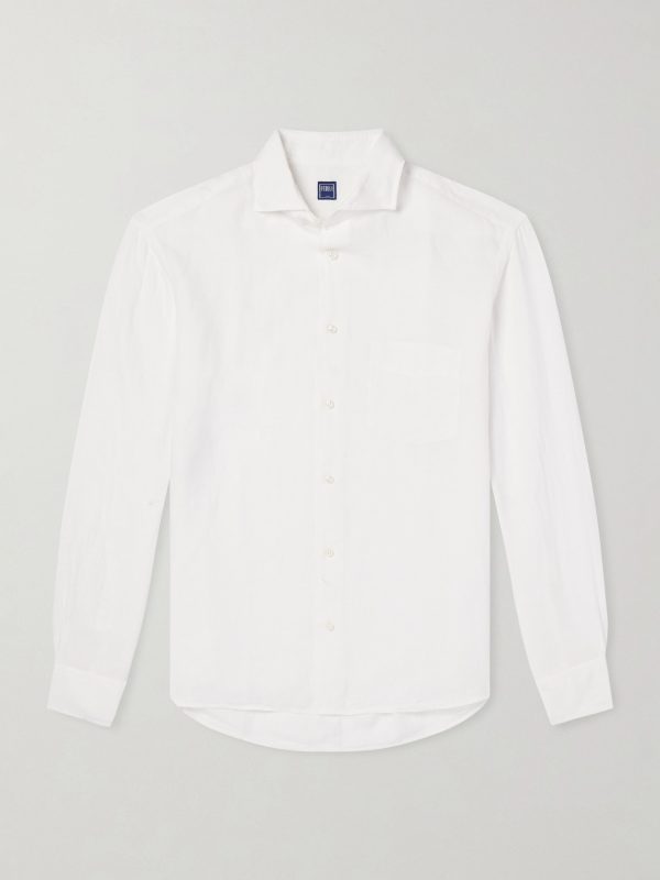 Phil Cutaway-Collar Linen Shirt Phil Cutaway-Collar Linen Shirt