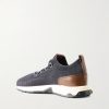 Leather-Trimmed Stretch-Knit Sneakers - BK Leather-Trimmed Stretch-Knit Sneakers - BK