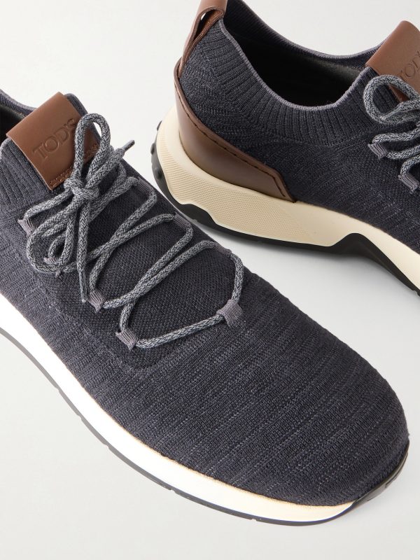 Leather-Trimmed Stretch-Knit Sneakers - CU Leather-Trimmed Stretch-Knit Sneakers - CU