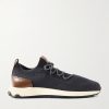 Leather-Trimmed Stretch-Knit Sneakers Leather-Trimmed Stretch-Knit Sneakers