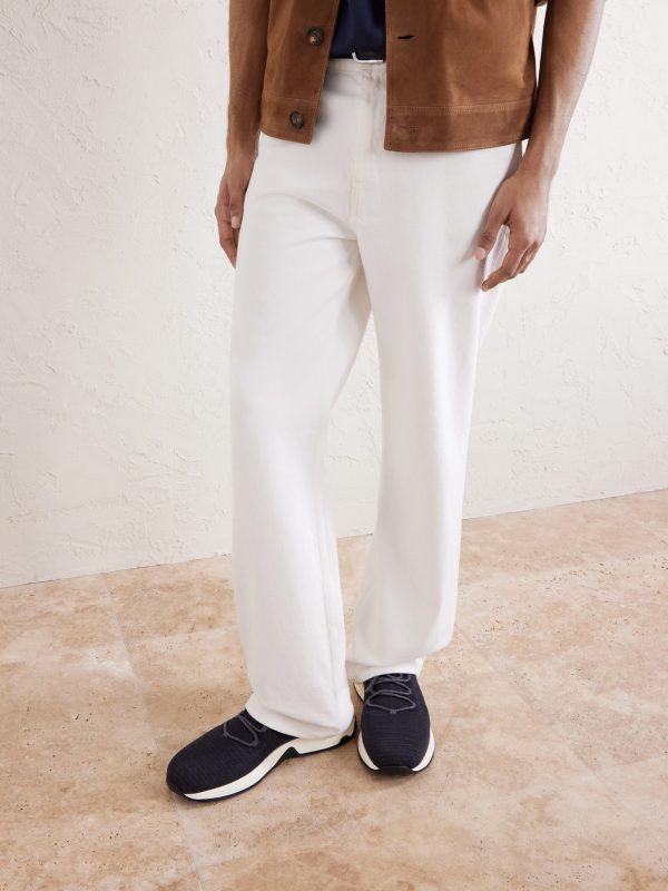 Leather-Trimmed Stretch-Knit Sneakers - OU Leather-Trimmed Stretch-Knit Sneakers - OU