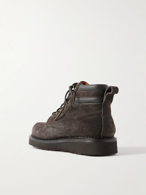 Leather-Trimmed Suede Boots - BK Leather-Trimmed Suede Boots - BK