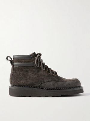 Leather-Trimmed Suede Boots