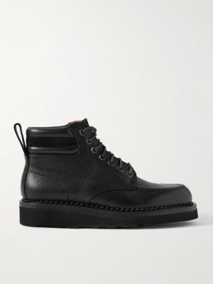 Suede-Trimmed Full-Grain Leather Boots