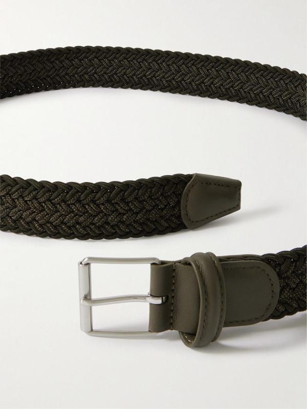 3.5cm Leather-Trimmed Woven Belt - E1 3.5cm Leather-Trimmed Woven Belt - E1