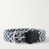 3.5cm Leather-Trimmed Woven Elastic Belt