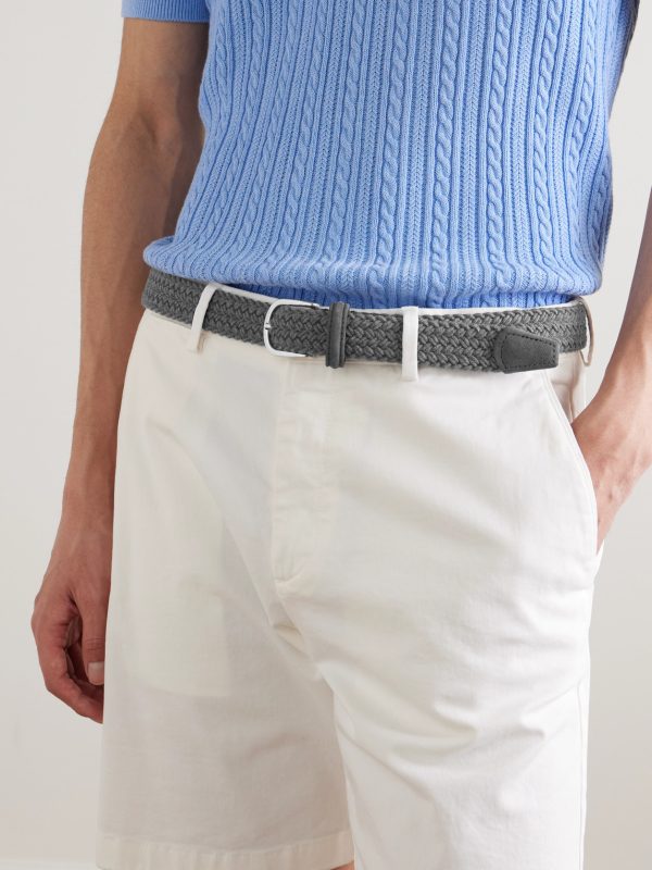 3cm Leather-Trimmed Woven Belt - FR 3cm Leather-Trimmed Woven Belt - FR