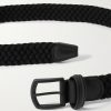 3.5cm Leather-Trimmed Woven Elastic Belt - E1