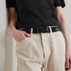 3.5cm Leather-Trimmed Woven Elastic Belt - FR