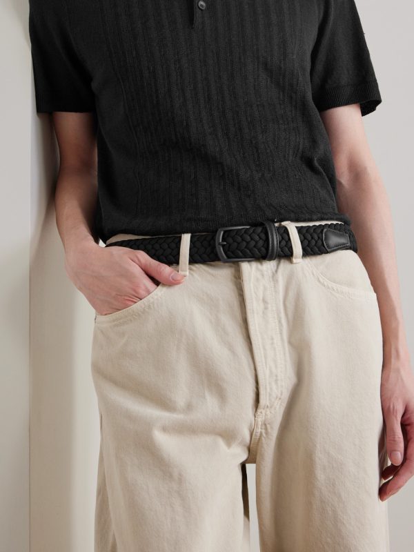 3.5cm Leather-Trimmed Woven Elastic Belt - FR
